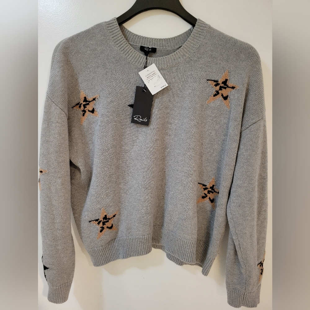 Rails Women Perci Sweater Heather Grey Animal Stars Large